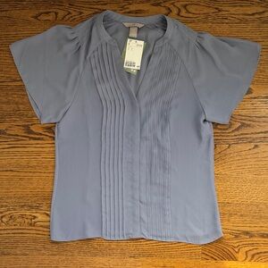 H&M Light Blue Pintuck Short Sleeve Blouse